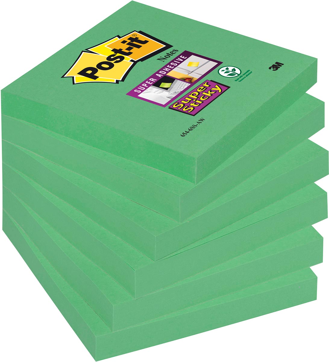 Post-it Super Sticky notes, 90 vel, ft 76 x 76 mm, pak van 6 blokken, groen (clover green) afbeelding