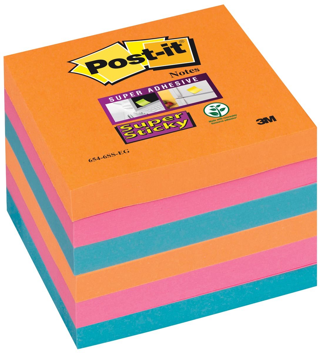Post-it Super Sticky notes Bangkok, ft 76 x 76 mm, 90 vel, pak van 6 blokken