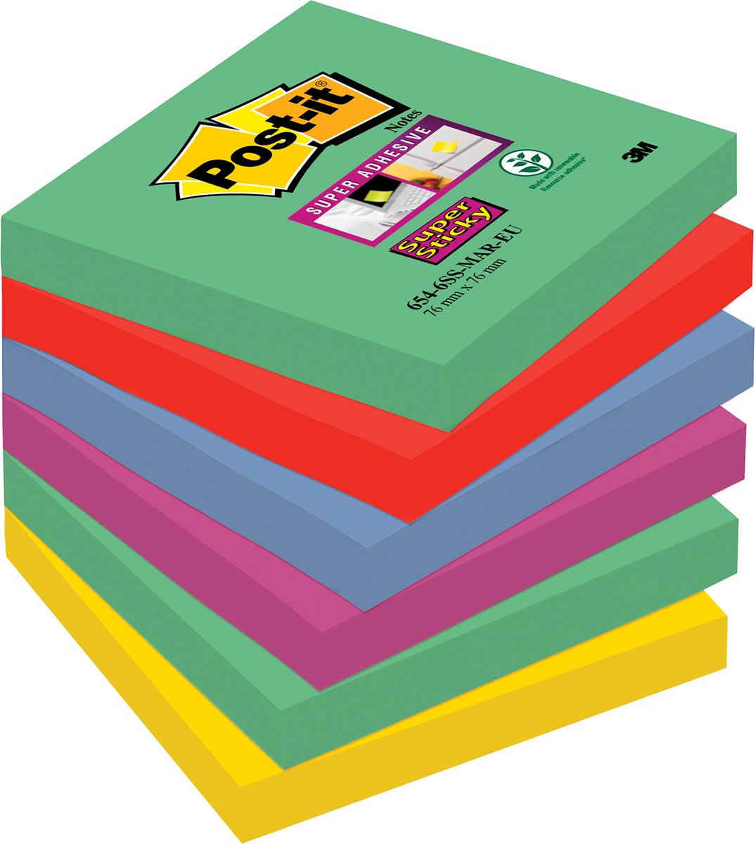 Post-it Super Sticky notes Marrakesh, ft 76 x 76 mm, 90 vel, pak van 6 blokken