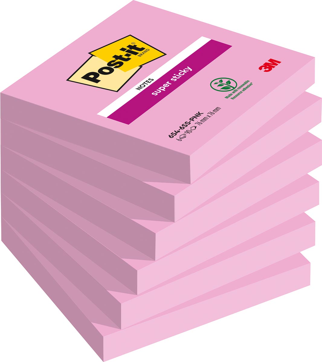 Post-it Super Sticky notes, 90 vel, ft 76 x 76 mm, pak van 6 blokken, roze (tropical pink) Post-it Super Sticky notes, 90 vel, ft 76 x 76 mm, pak van 6 blokken, roze (tropical pink)
