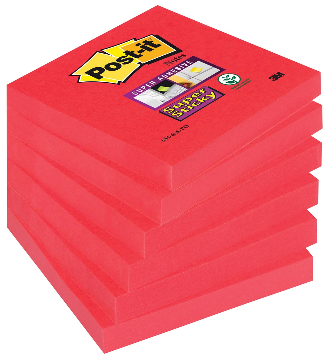 Post-it Super Sticky notes, ft 76 x 76 mm, poppy roze, 90 vel, pak van 6 blokken