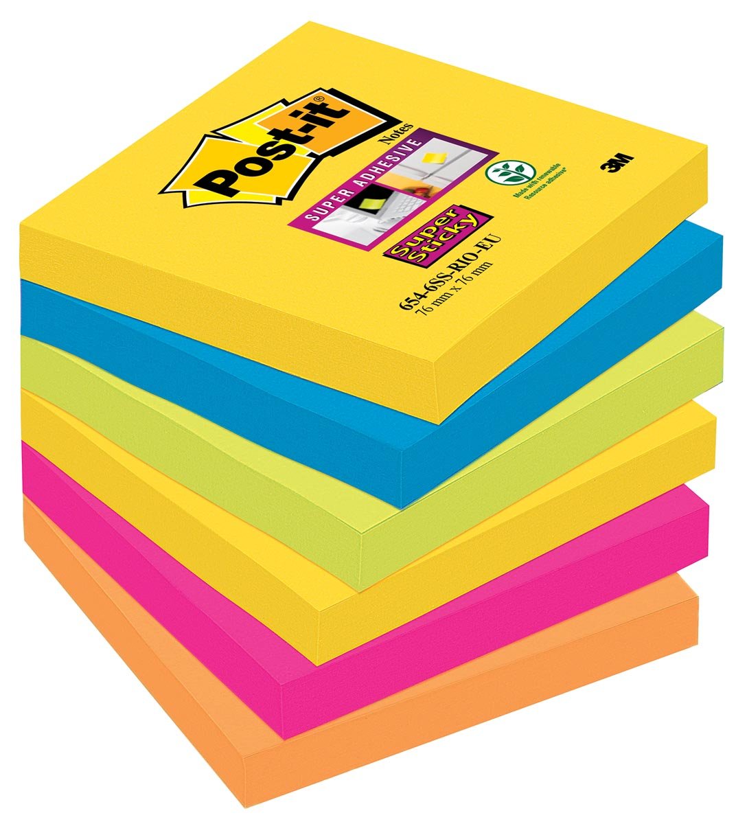 Post-it Super Sticky notes Carnival, 90 vel, ft 76 x 76 mm, pak van 6 blokken afbeelding