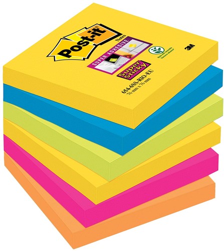Post-it Super Sticky notes Carnival, 90 vel, ft 76 x 76 mm, pak van 6 blokken