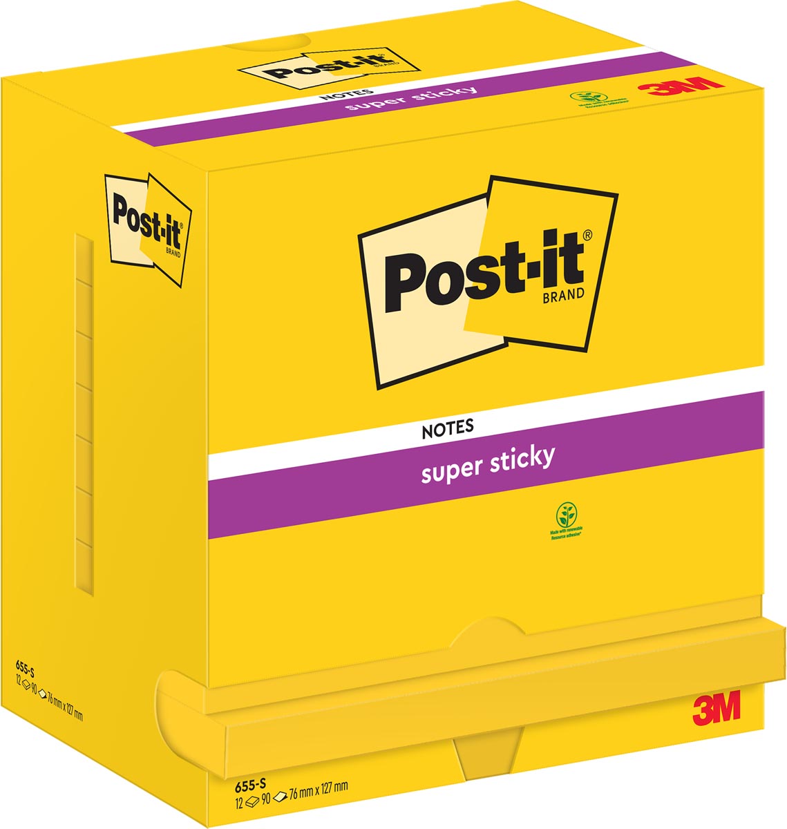 Post-it Super Sticky notes, 90 vel, ft 76 x 127 mm, pak van 12 blokken, neongeel afbeelding
