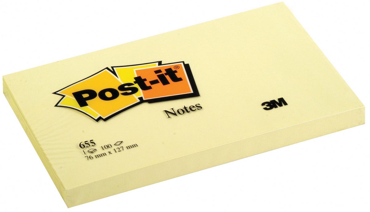Post-it Notes, ft 76 x 127 mm, geel, blok van 100 vel