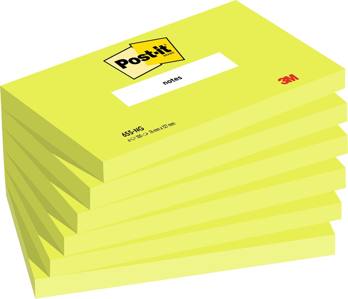 Post-it Notes, 100 vel, ft 76 x 127 mm, neongroen, pak van 6 blokken afbeelding