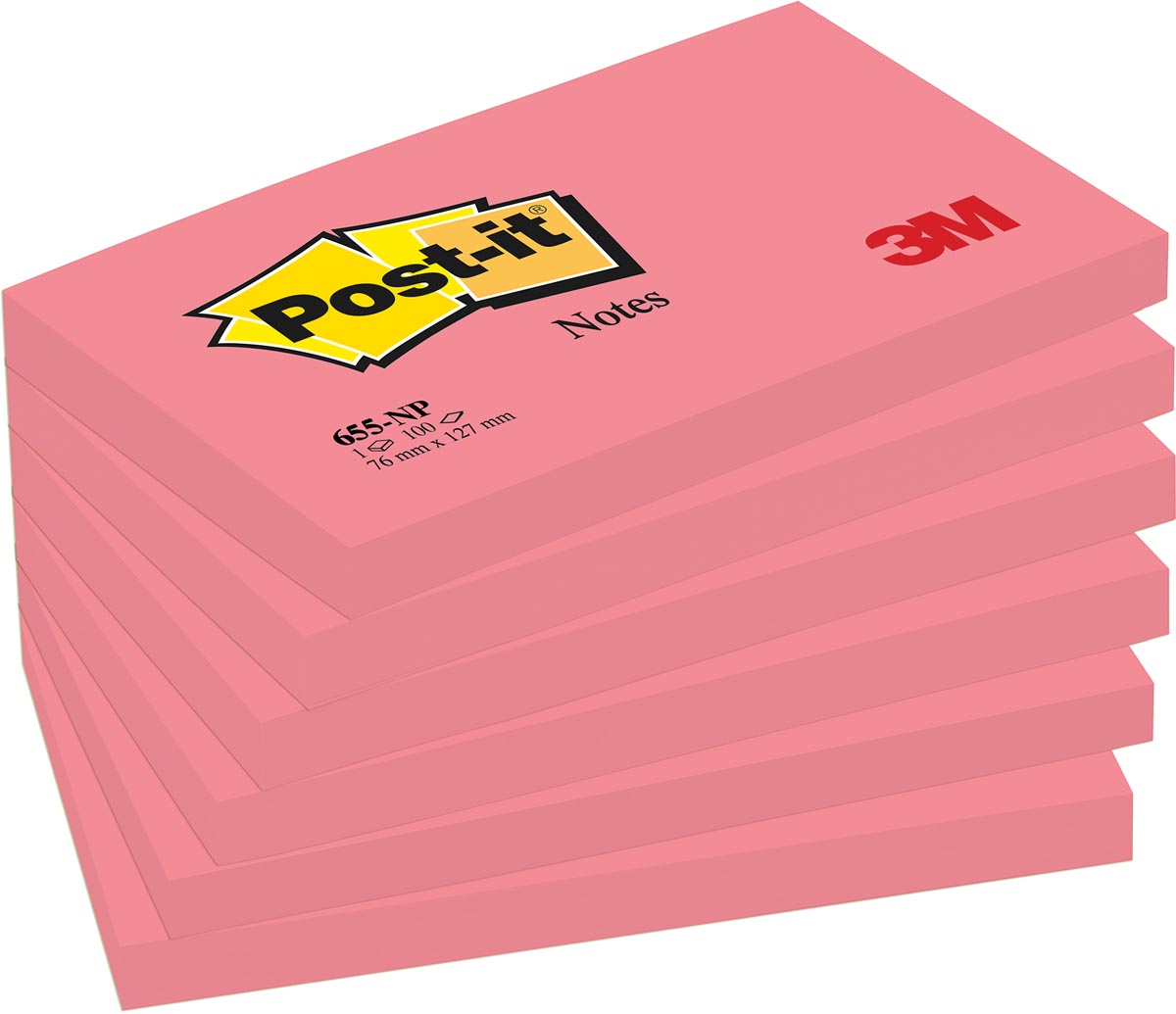 Post-it Notes, ft 76 x 127 mm, neonroze, blok van 100 vel