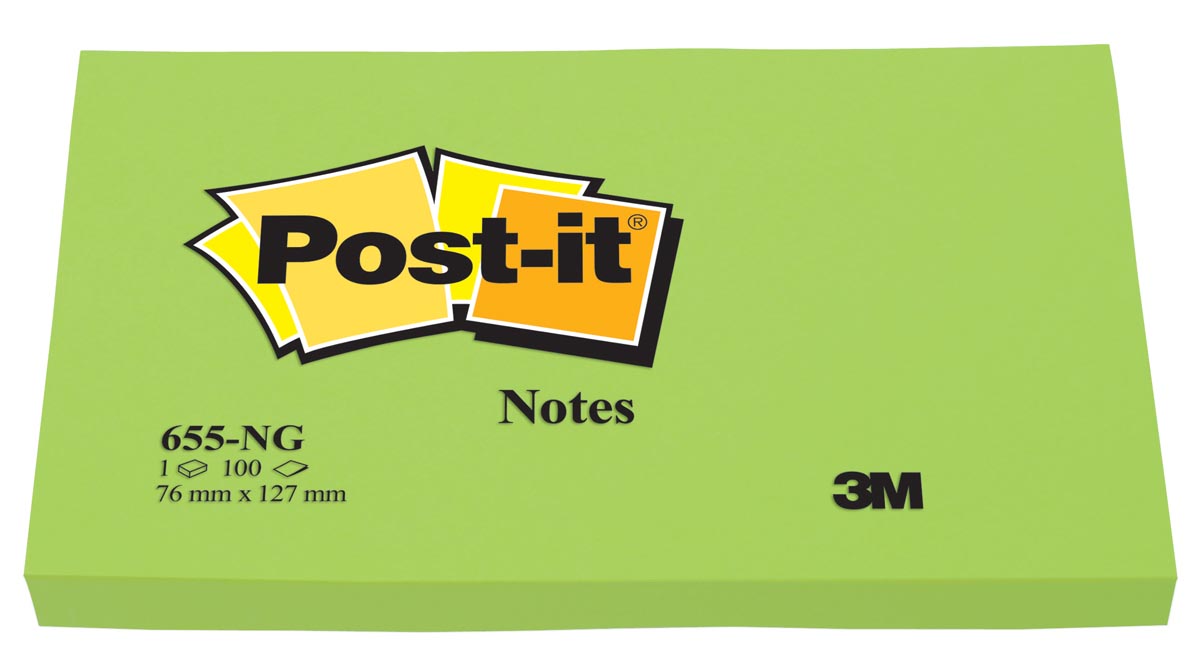 Post-it Notes, 100 vel, ft 76 x 127 mm, neongroen