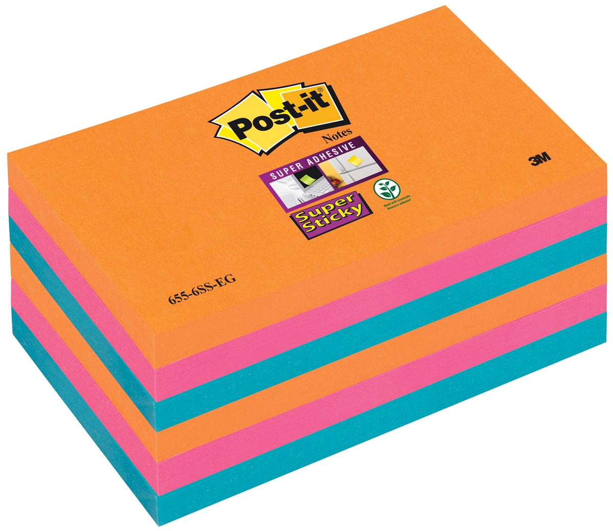 Post-it Super Sticky notes Bangkok, 90 vel, ft 76 x 127 mm, pak van 6 blokken Post-it Super Sticky notes Bangkok, 90 vel, ft 76 x 127 mm, pak van 6 blokken