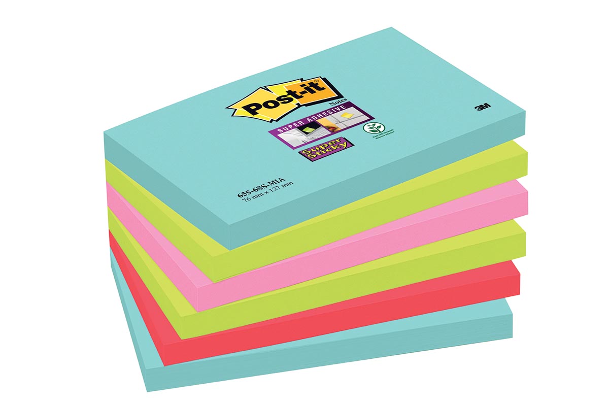 Post-it Super Sticky notes Cosmic, 90 vel, ft 76 x 127 mm, pak van 6 blokken afbeelding