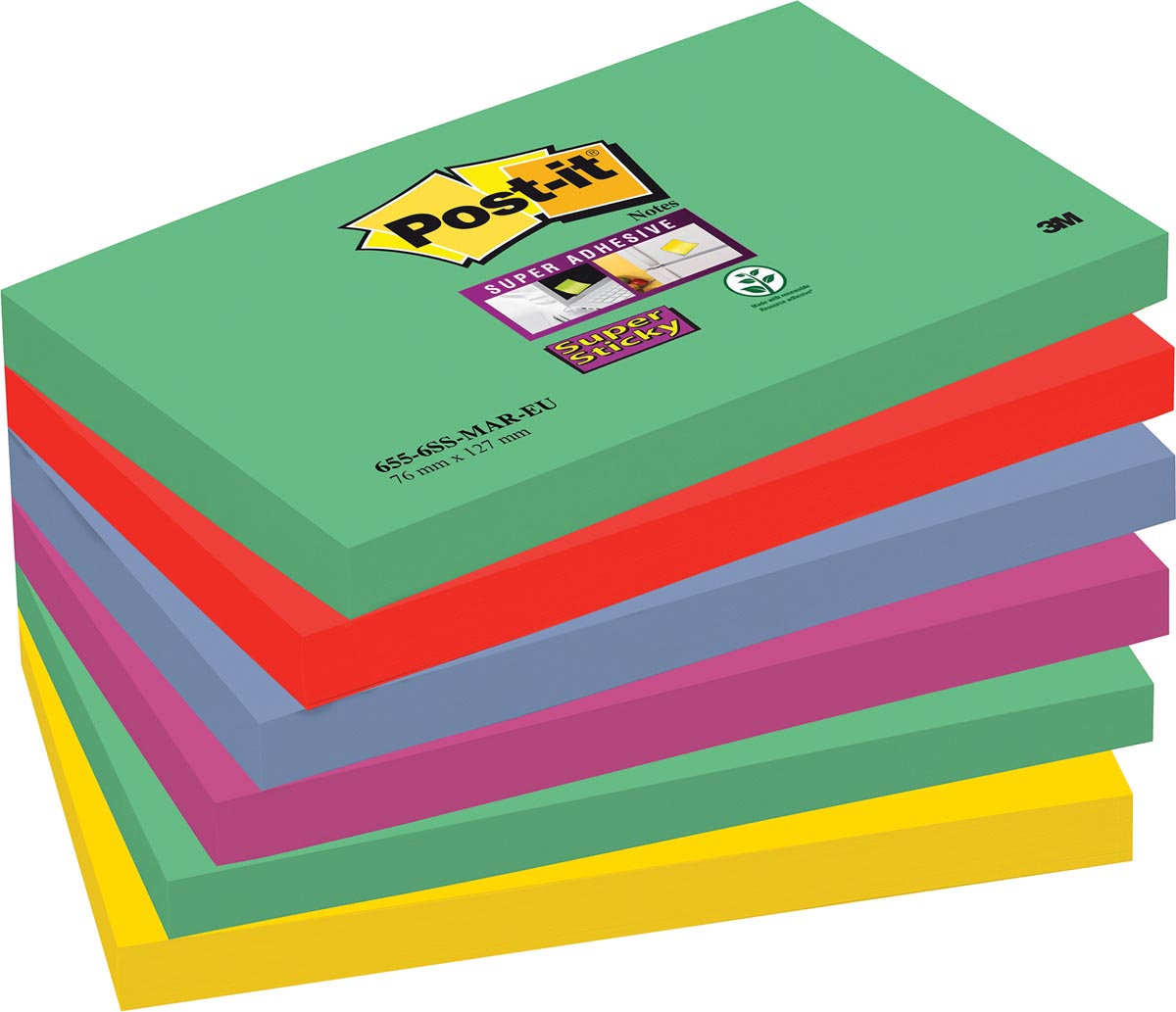 Post-it Super Sticky notes Marrakesh, ft 76 x 127 mm, 90 vel, pak van 6 blokken