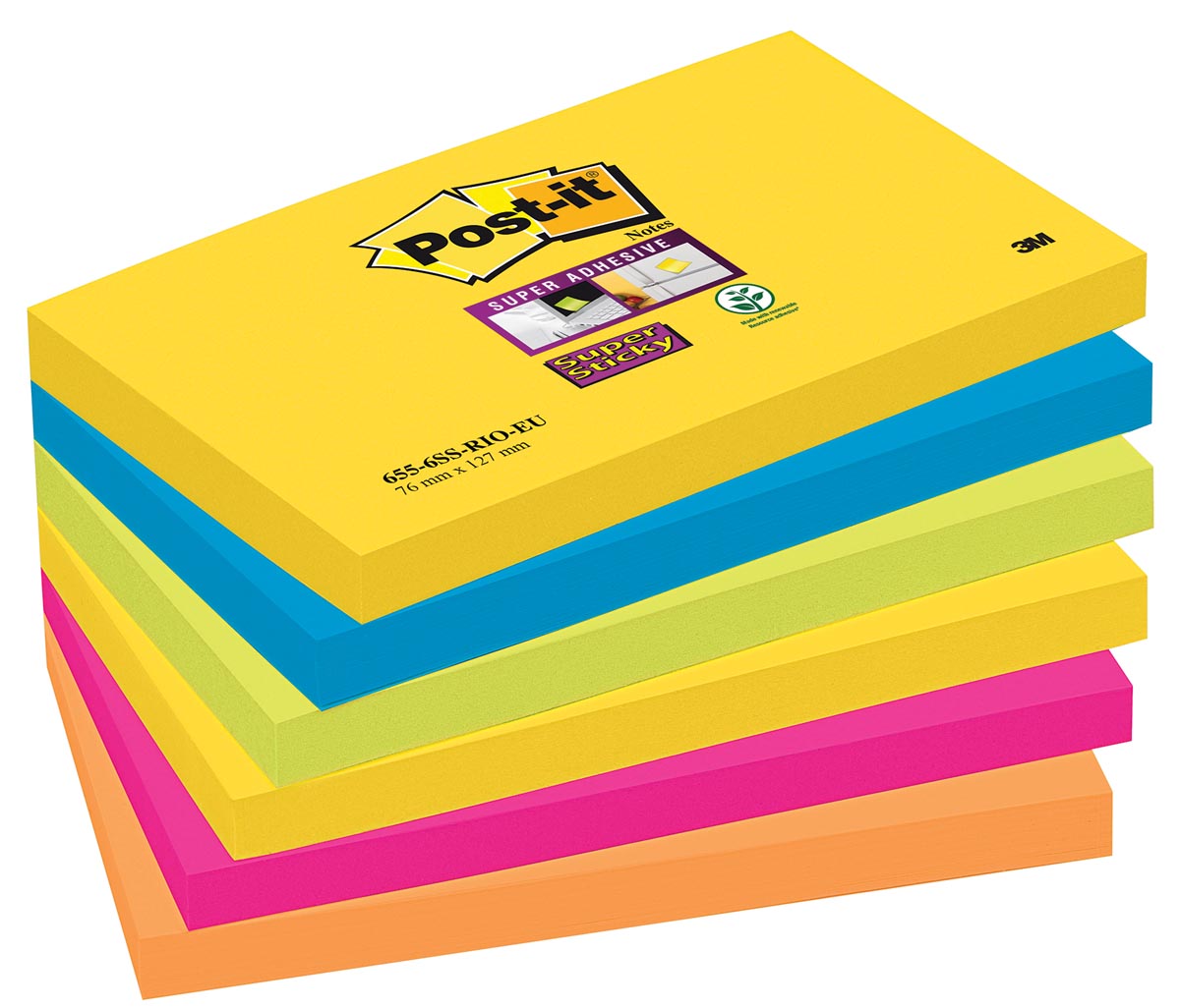 Post-it Super Sticky notes Carnival, 90 vel, ft 76 x 127 mm, pak van 6 blokken afbeelding