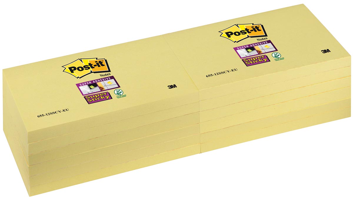 Post-it Super Sticky notes, ft 76 x 127 mm, geel, 90 vel, pak van 12 blokken