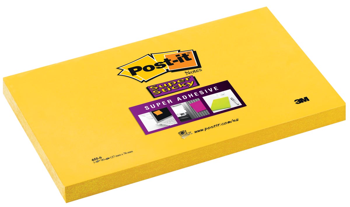 Post-it Super Sticky notes, ft 76 x 127 mm, neongeel, blok van 90 vel Post-it Super Sticky notes, ft 76 x 127 mm, neongeel, blok van 90 vel