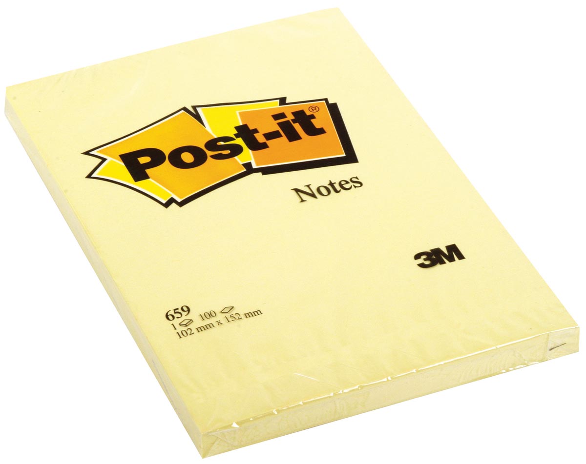 Post-it Notes, ft 102 x 152 mm, geel, blok van 100 vel afbeelding