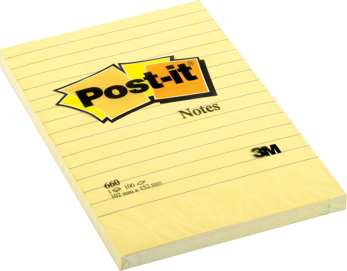 Post-it Notes, ft 102 x 152 mm, geel, gelijnd, blok van 100 vel afbeelding