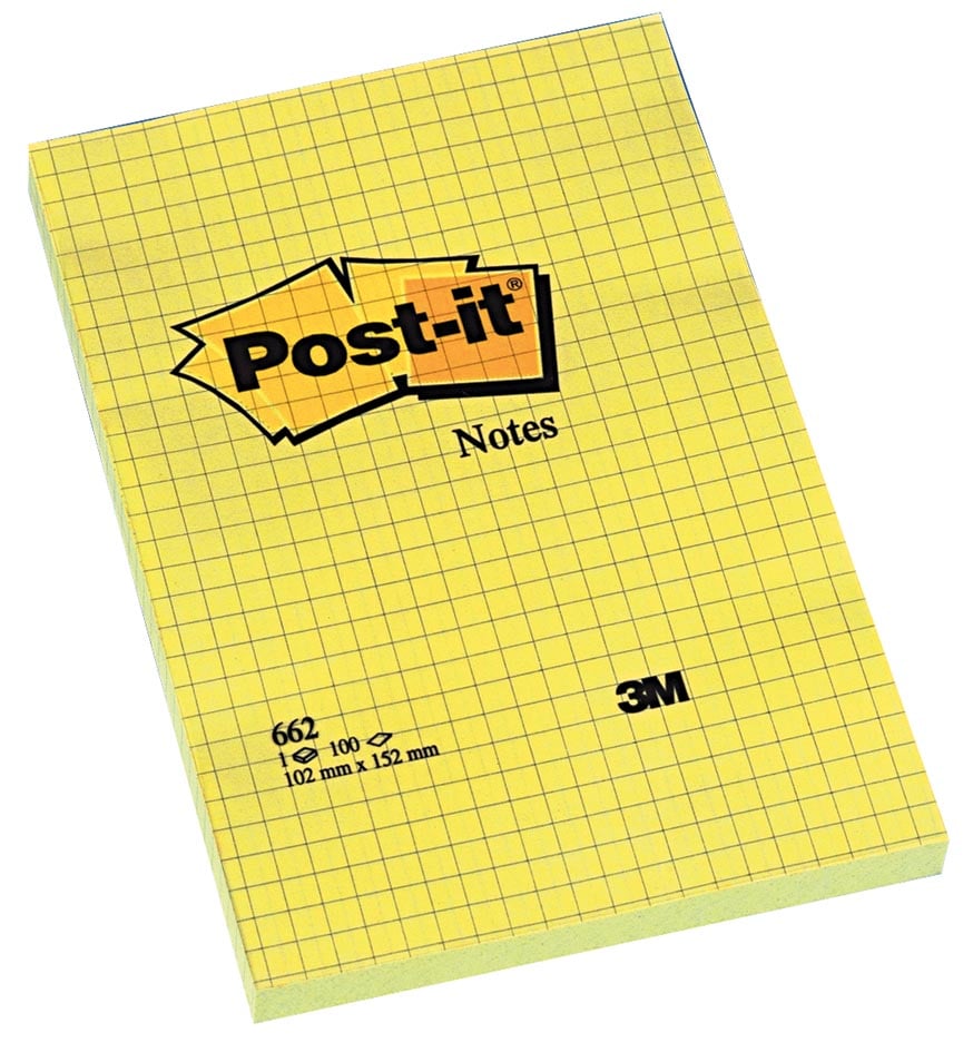 Post-it Notes, ft 102 x 152 mm, geel, geruit, blok van 100 vel afbeelding