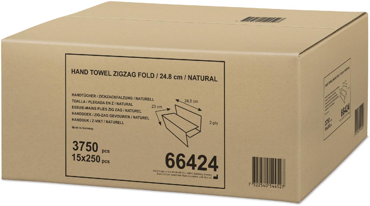 Handdoek ZZ-vouw Natural, 250 vel, pak van 15 stuks afbeelding