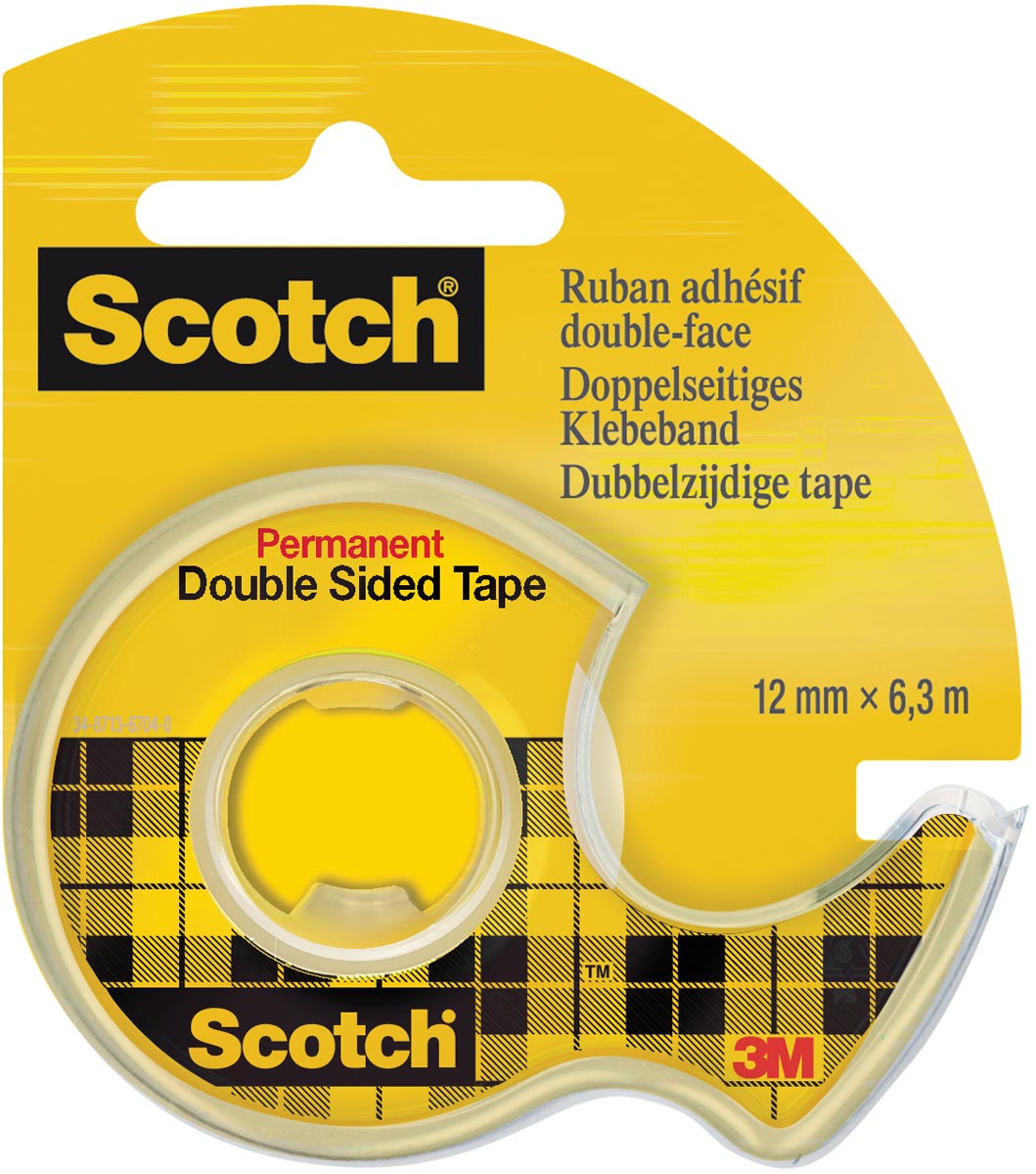 Scotch dubbelzijdige plakband ft 12 mm x 6,3 m + afroller