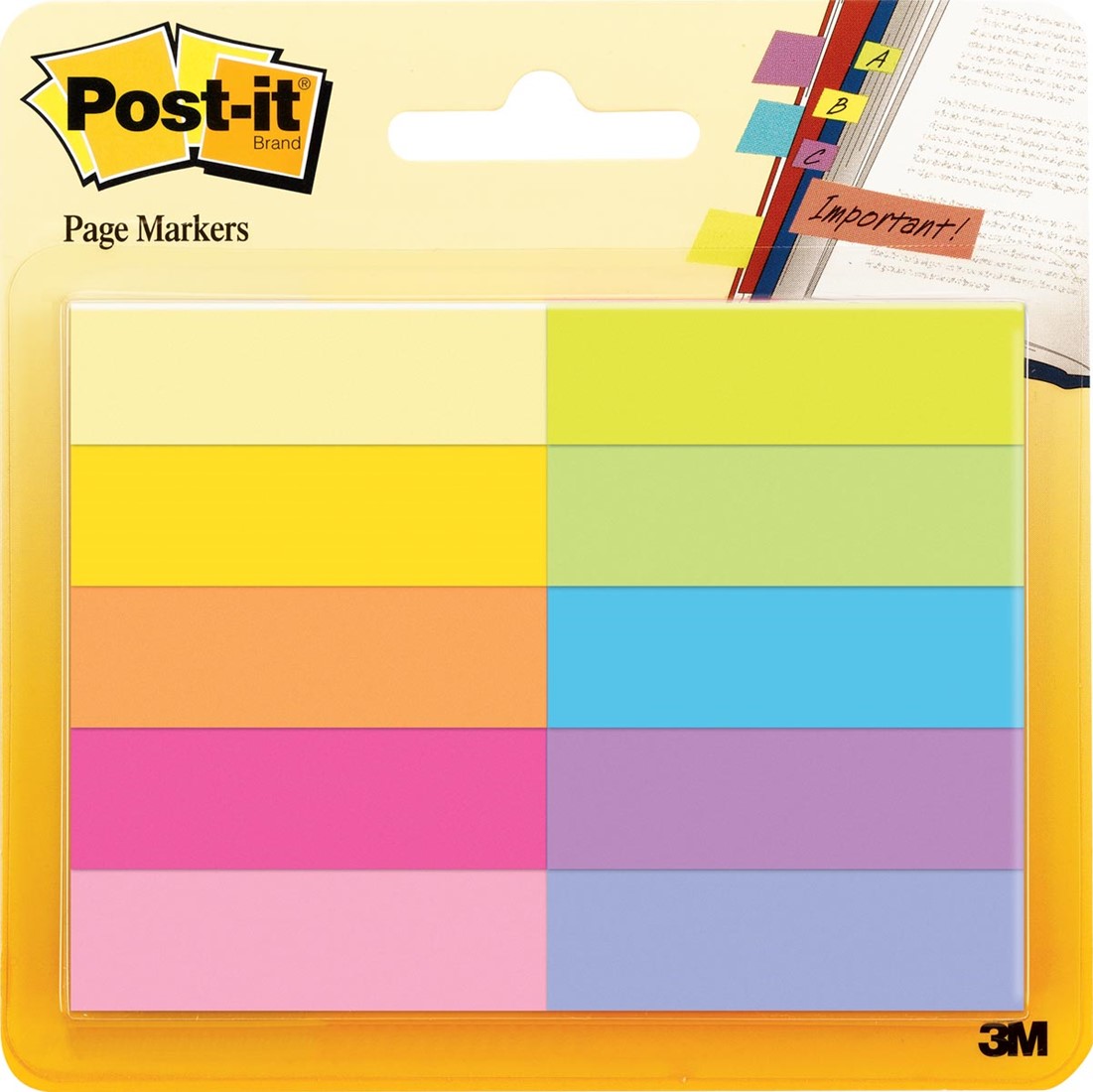 Post-It Marque-Pages 15x50mm - Pack De 9 Blocs (100 Feuilles) - Couleurs Assorties Fluorescentes