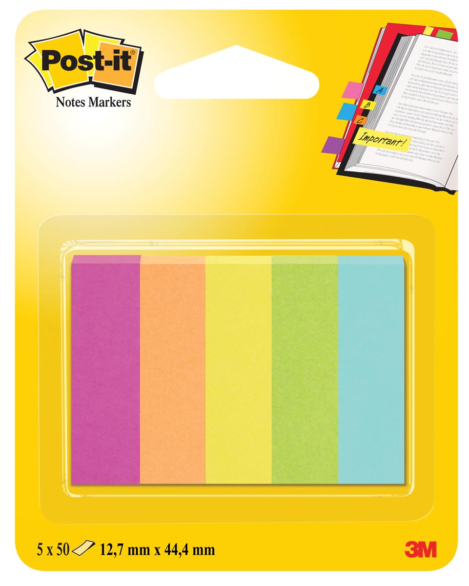 Post-it Notes Markers Capetown, ft 12,7 x 44,4 mm, blister met 5 blokjes van 50 vel