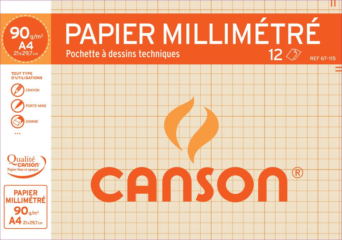 Canson millimeterpapier, pak van 12 vel