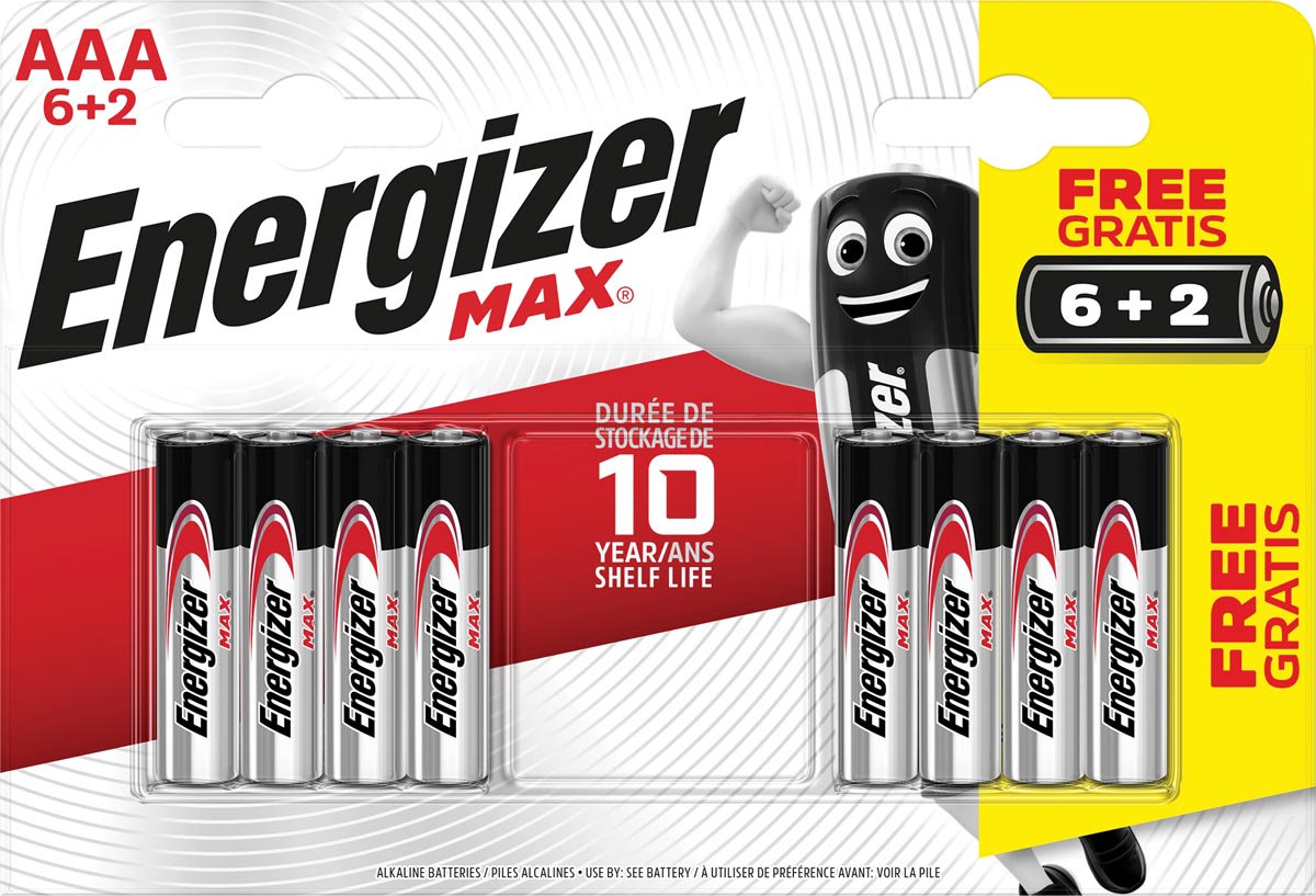 Energizer batterijen Max AAA, blister van 6+2 gratis