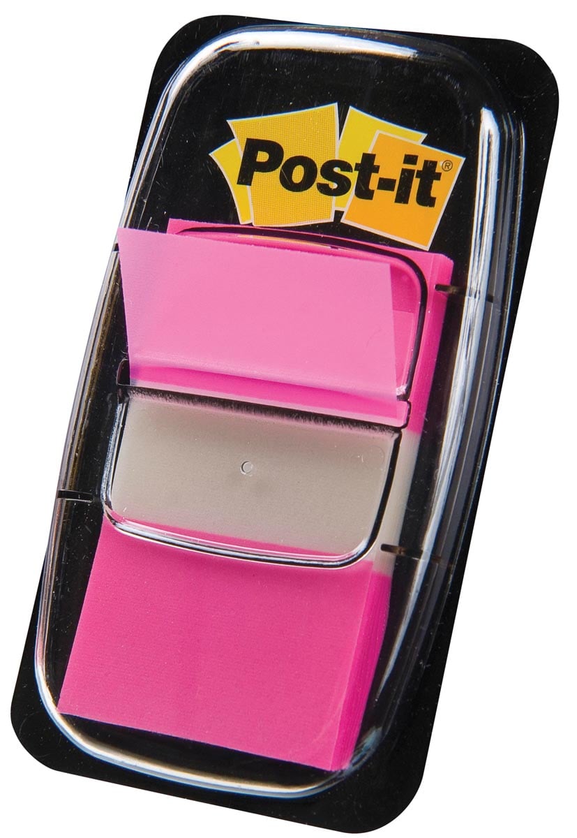 Post-it index standaard, ft 24,4 x 43,2 mm, houder met 50 tabs, roze afbeelding