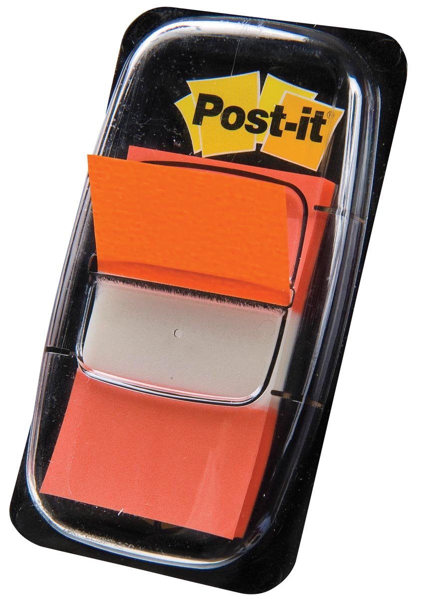 Post-it Index standaard, ft 25,4 x 43,2 mm, oranje, houder met 50 tabs Post-it Index standaard, ft 25,4 x 43,2 mm, oranje, houder met 50 tabs