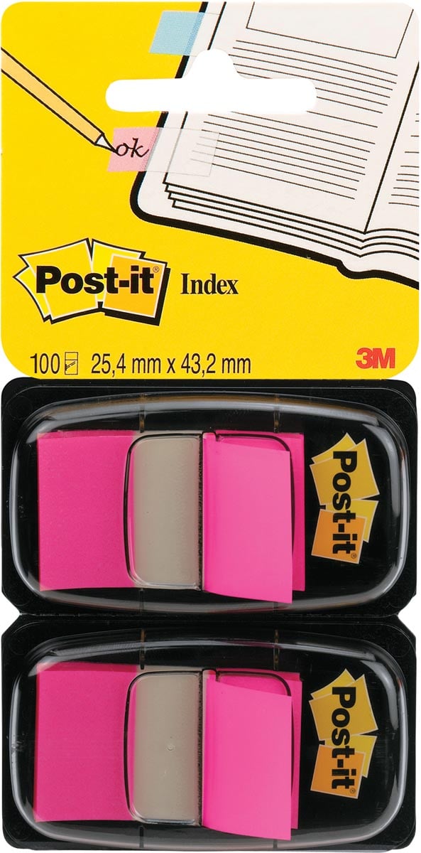 Post-it index standaard, ft 24,4 x 43,2 mm, houder met 2 x 50 tabs, roze afbeelding