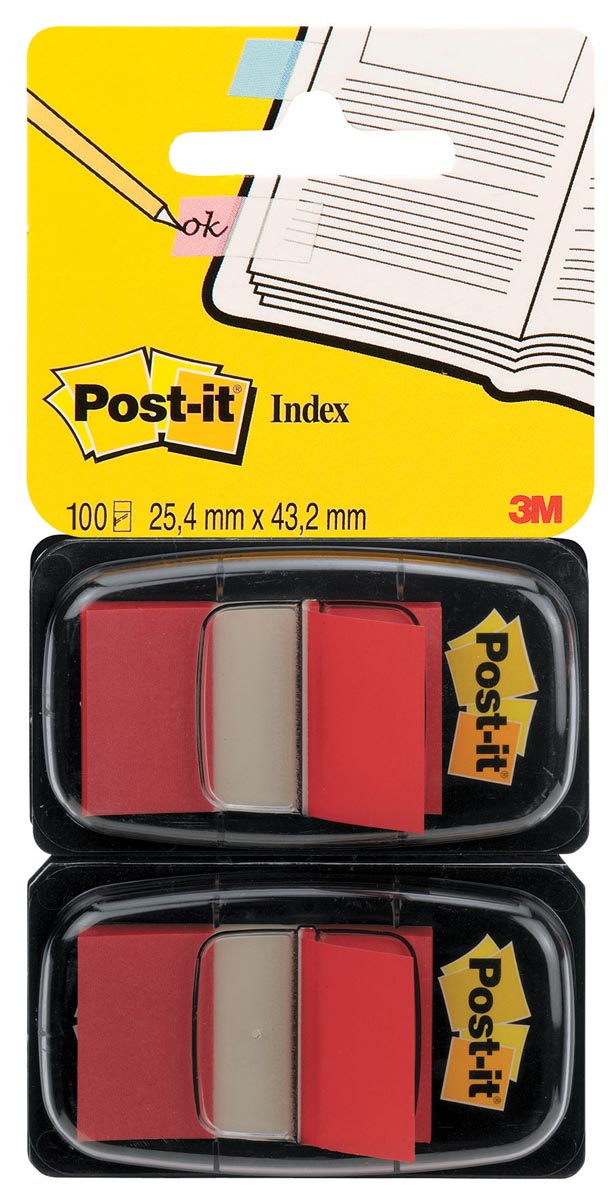 Post-it index standaard, ft 24,4 x 43,2 mm, houder met 2 x 50 tabs, rood afbeelding