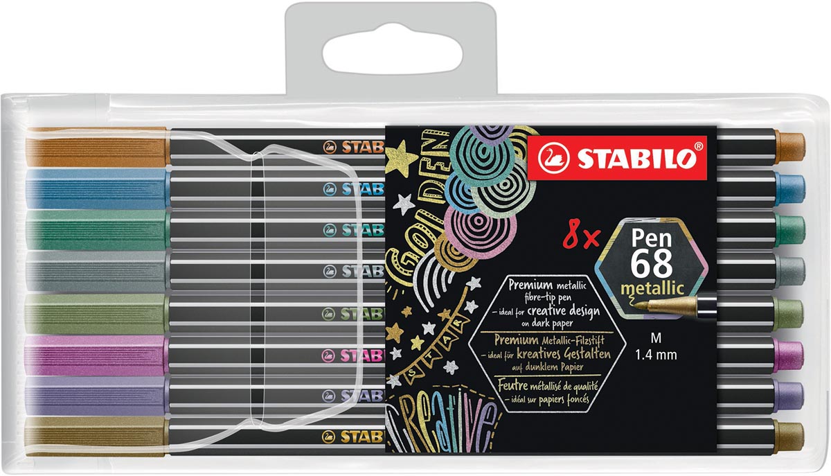 STABILO Pen 68 metallic viltstift, etui van 8 kleuren