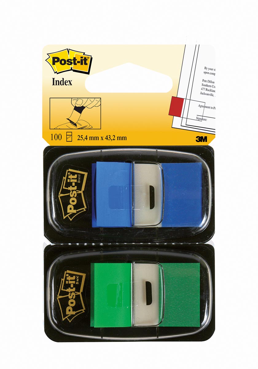 Post-it Index Standaard Duo Pack, 100 tabs, groen/blauw afbeelding