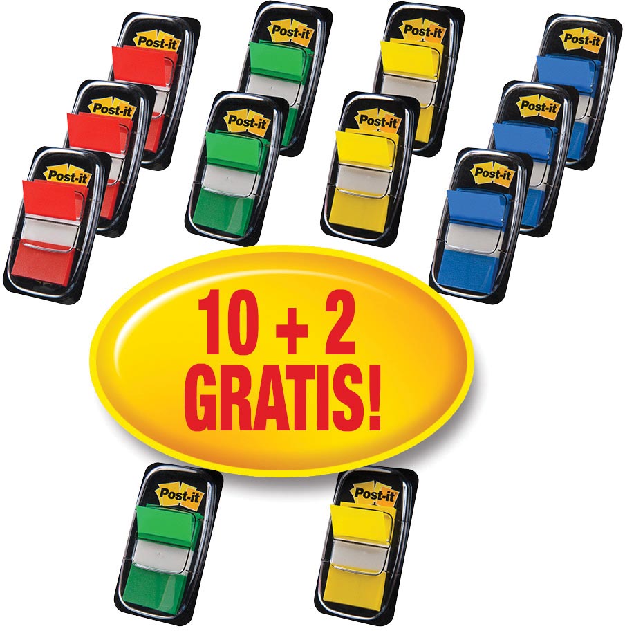 Post-it Index Standaard voordeelpak 10 + 2 GRATIS, geassorteerde kleuren Post-it Index Standaard voordeelpak 10 + 2 GRATIS, geassorteerde kleuren