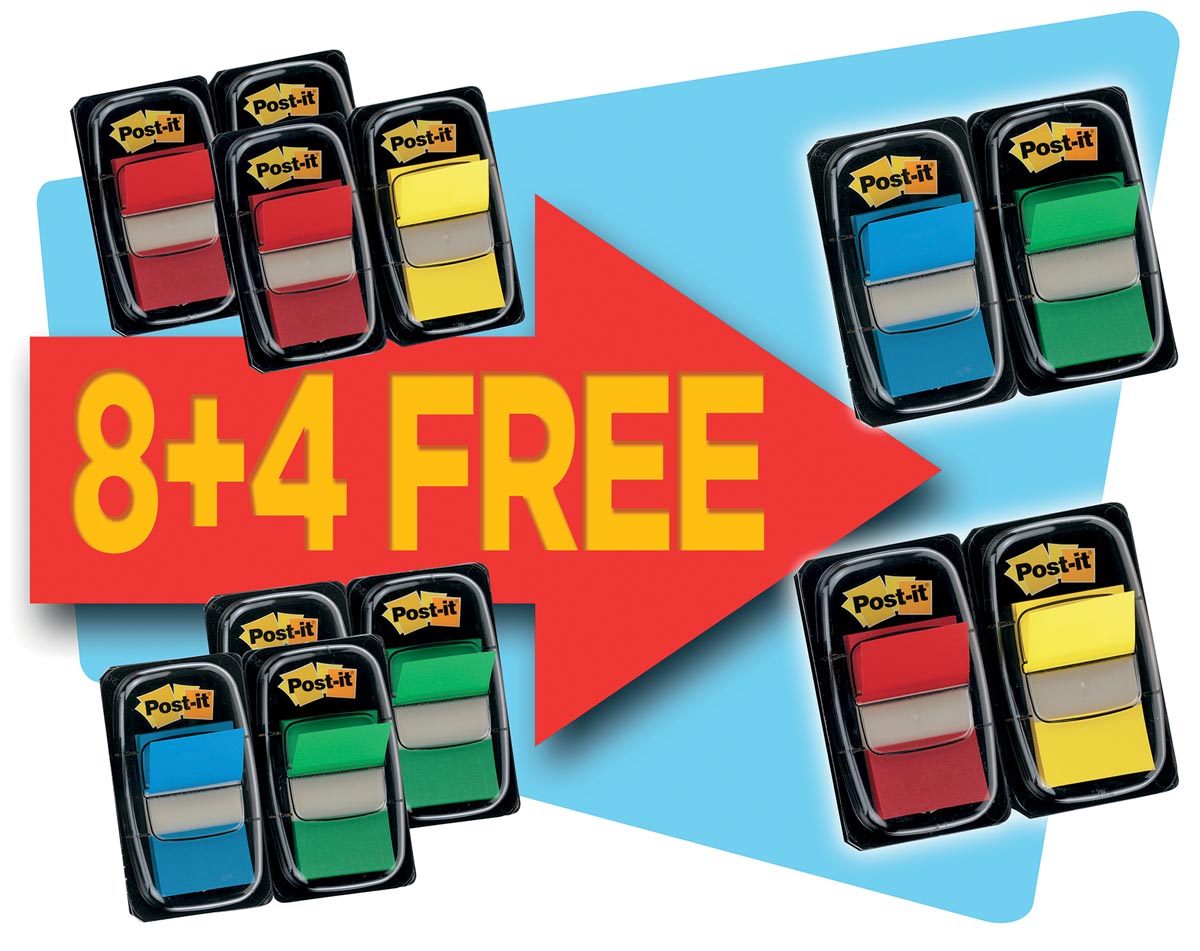 Post-it Index Standaard voordeelpak 8+4 GRATIS, geassorteerde kleuren afbeelding