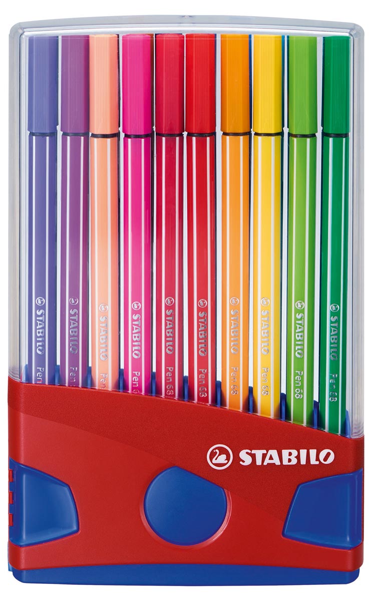 STABILO Pen 68 brush, ColorParade, rood-blauwe doos, 20 stuks in geassorteerde kleuren afbeelding