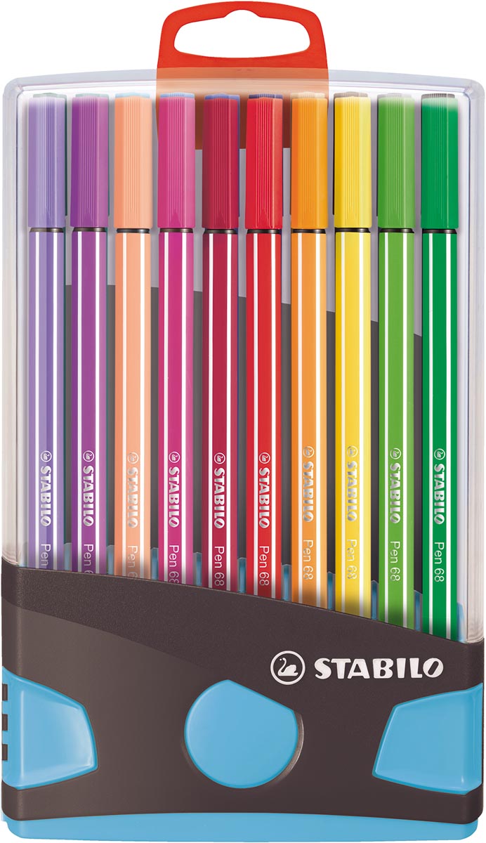 STABILO Pen 68 brush, ColorParade, blauw-grijze doos, 20 stuks in geassorteerde kleuren afbeelding