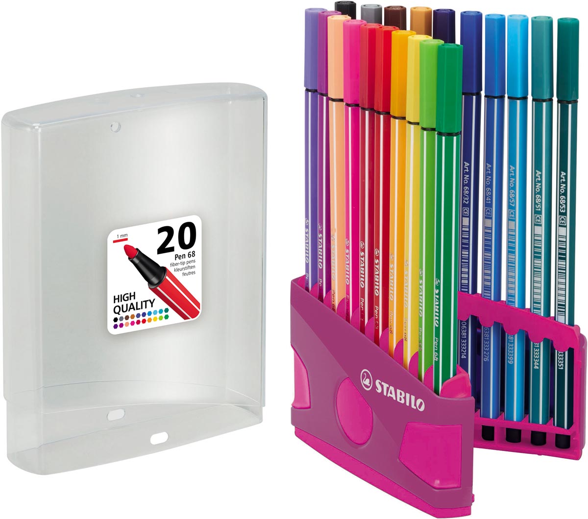 STABILO Pen 68 brush, ColorParade, roze-lila doos, 20 stuks in geassorteerde kleuren