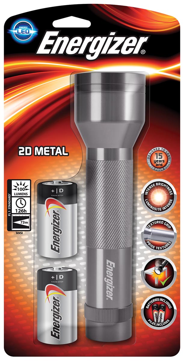 Energizer zaklamp Metal LED 2D, inclusief 2 D batterijen, op blister Energizer zaklamp Metal LED 2D, inclusief 2 D batterijen, op blister