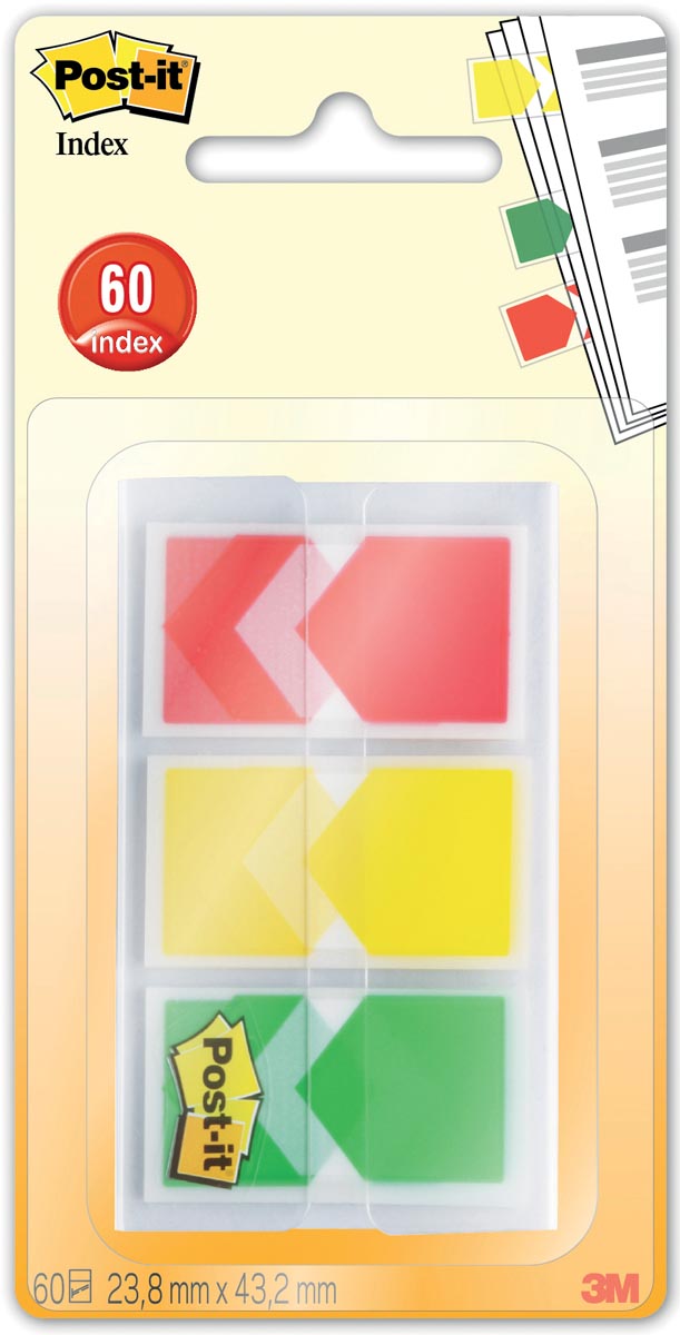 Post-it Index Pijltjes, ft 25,4 x 43,2 mm, blister van 3 x 20 tabs, geel, rood, groen