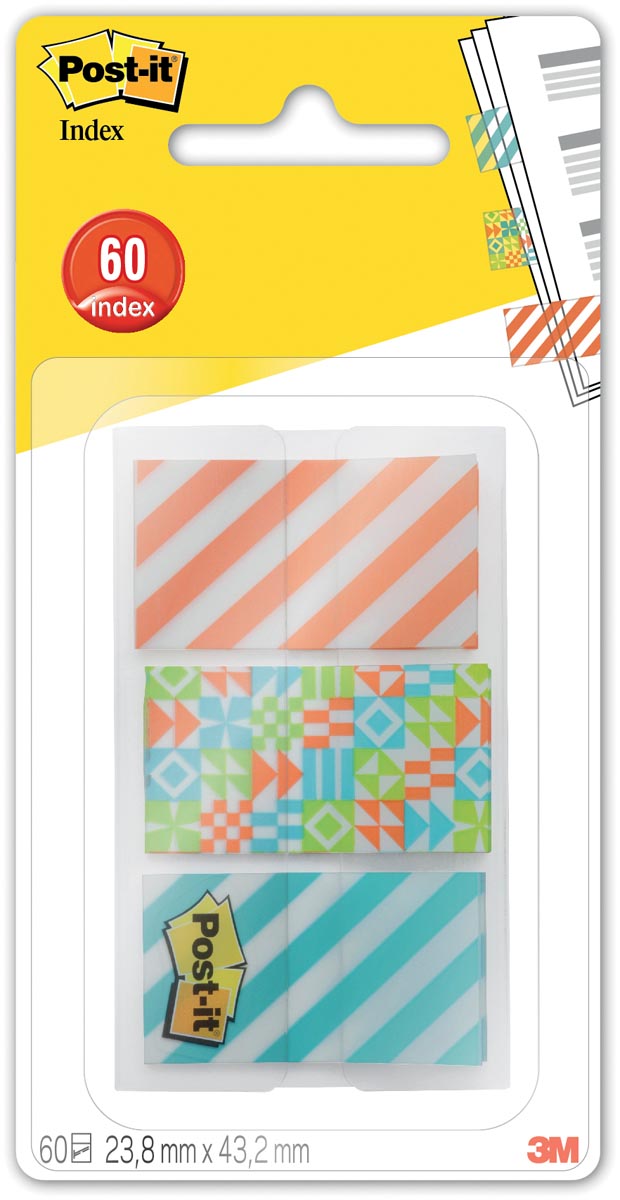 Post-It Index Smal geos voor ft 23,8 x 43,2 mm, 3 x 20 tabs