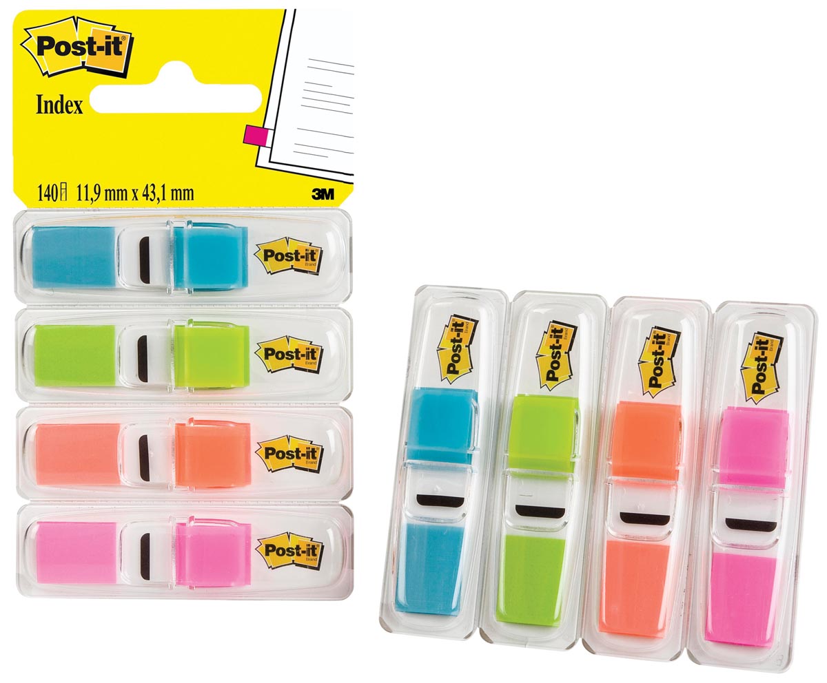 Post-it Index Smal, 4 x 35 tabs, turkoois, lichtgroen, oranje en roze afbeelding