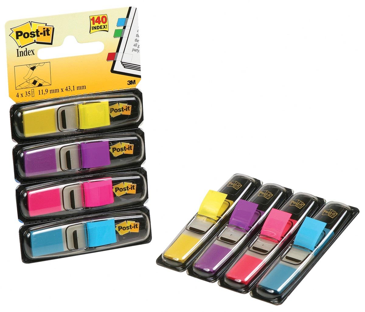 Post-it Index Smal, 4 x 35 tabs, geel, paars, roze en helderblauw afbeelding
