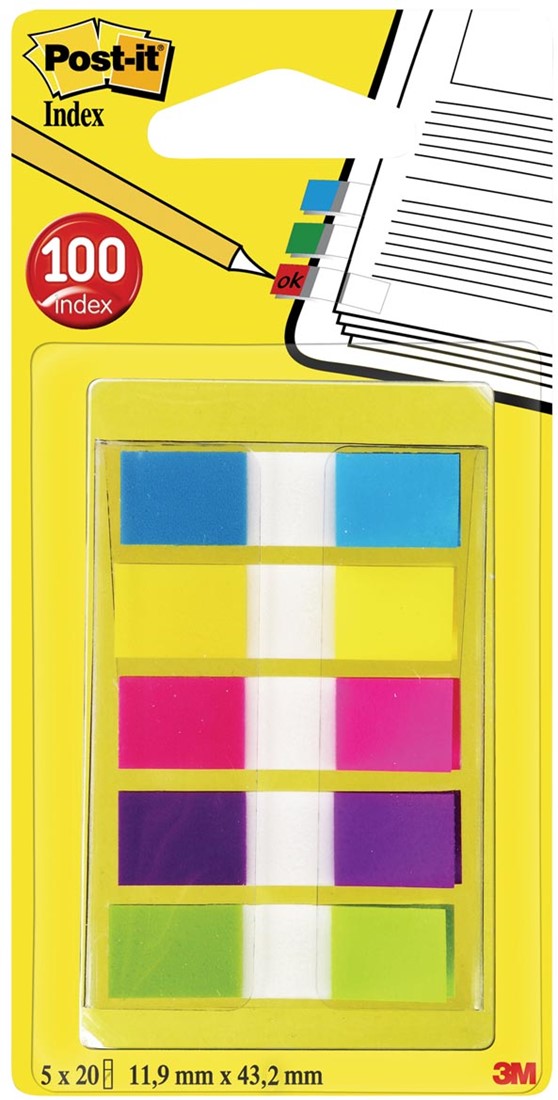 Post-it Index Strong, Ft 50,8 X 38 Mm, Voor Hangmappen, Set Van 24 Tabs 4 Kleuren 6 Tabs Per Kleur