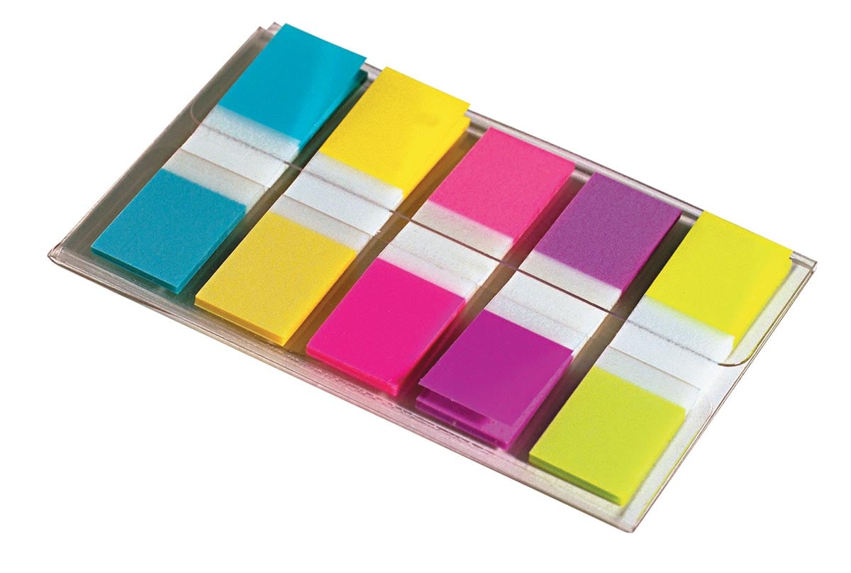 Post-it Index Smal, ft 11,9 x 43,2 mm, blister met 5 kleuren, 20 tabs per kleur afbeelding