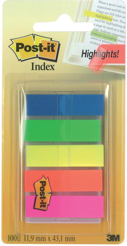 Post-it index translucent, ft 11,9 x 43,2 mm, houder met 20 tabs in 5 verschillende kleuren afbeelding