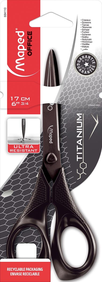 Maped schaar Titanium 17 cm, symmetrische ogen, op blister afbeelding
