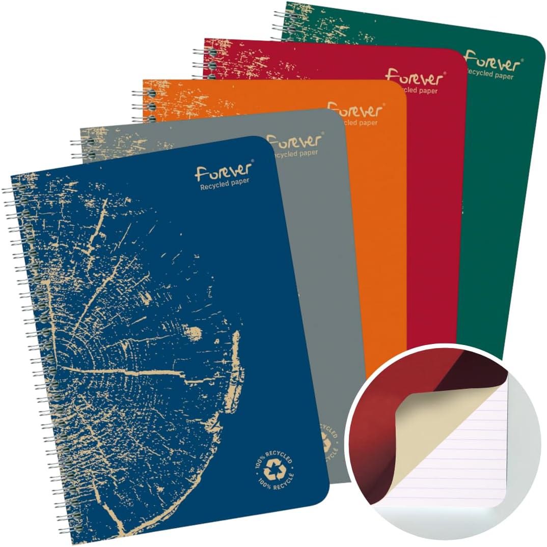 Clairefontaine FOREVER spiraalschrift, gerecycleerd, A5, 90g, 120 bladzijden, gelijnd, assorti
