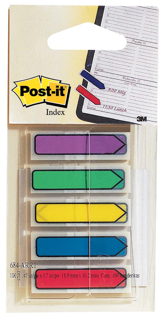 Post-it Index pijltjes, blister met 5 kleuren, 24 blaadjes per kleur afbeelding