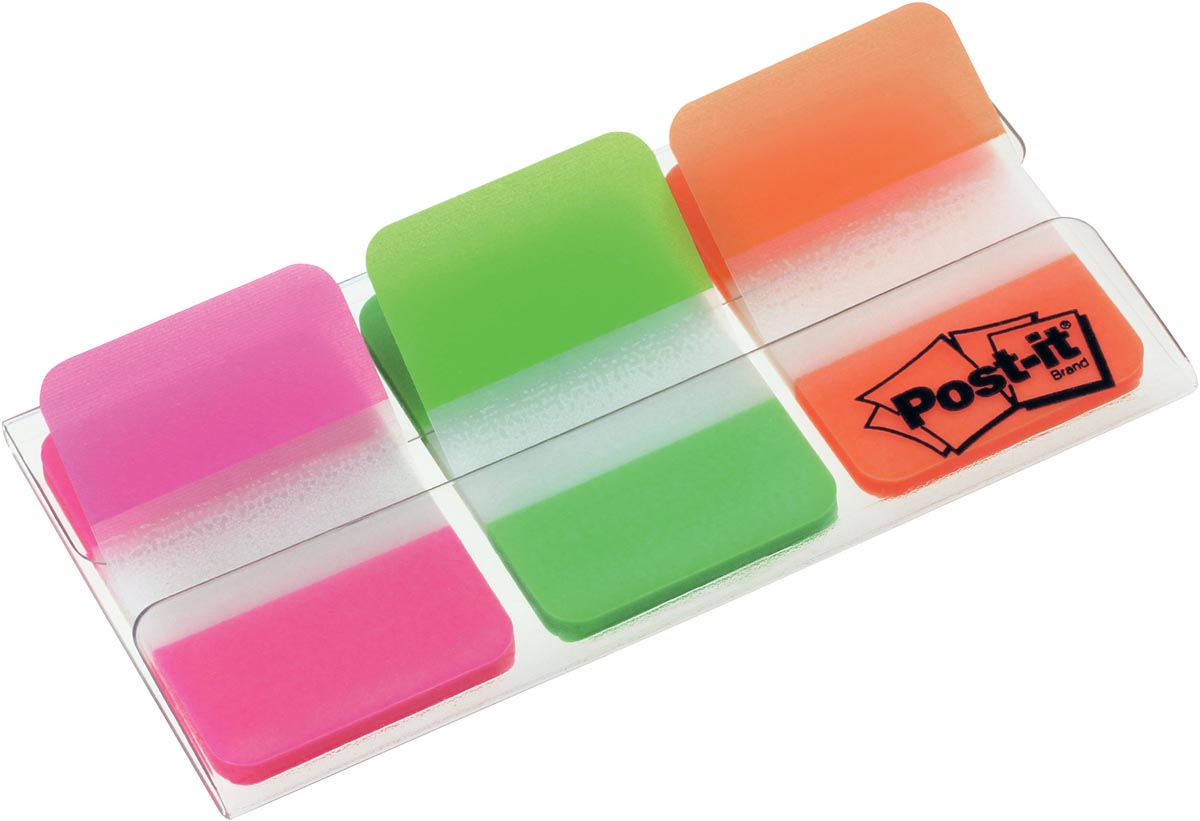 Post-it Index Strong, ft 25,4 x 38 mm, set van 3 kleuren (roze, groen en oranje), 22 tabs per kleur afbeelding